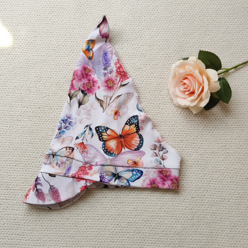 Baby pixie hat butterfly print on knitted fabric