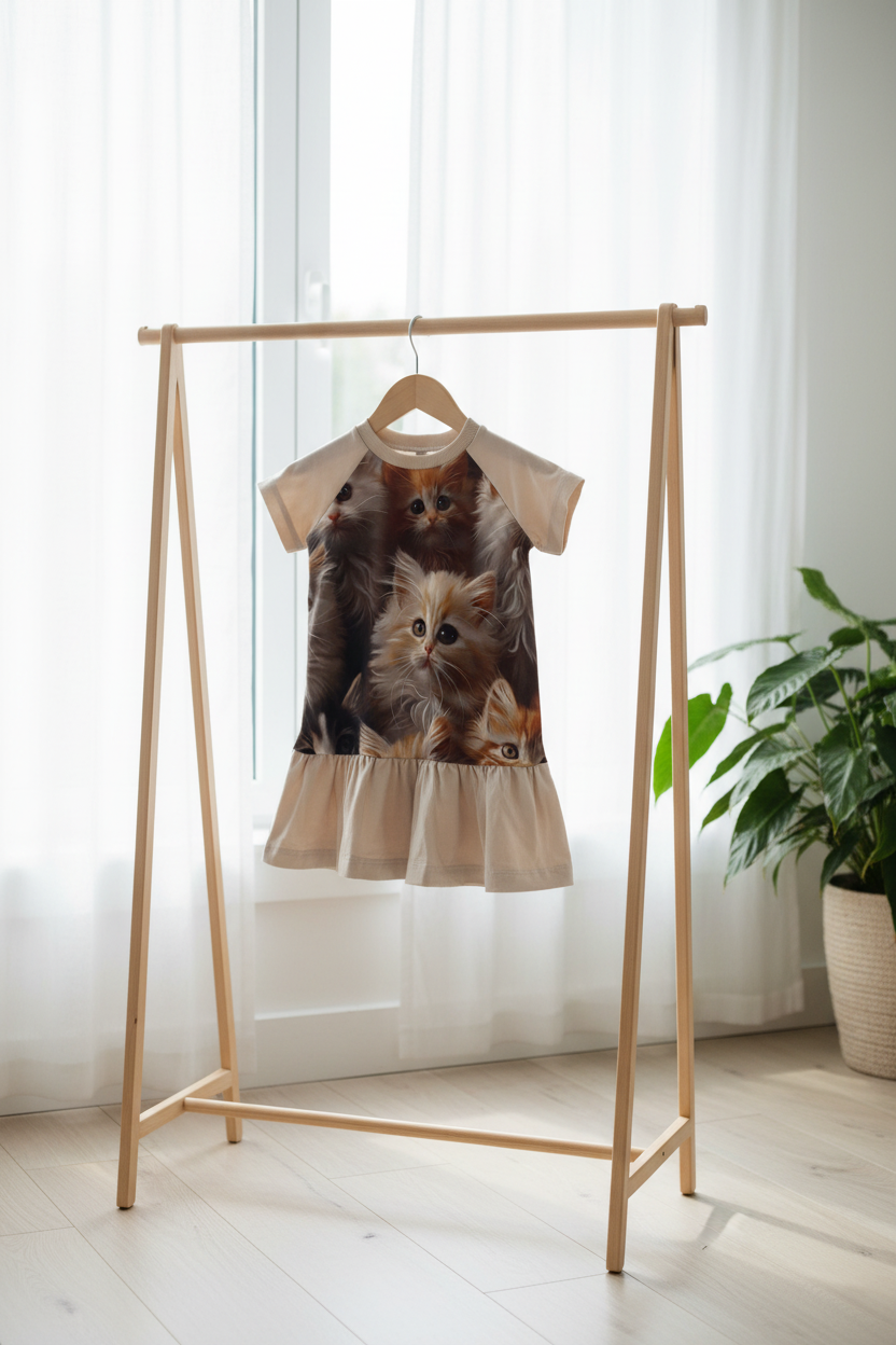 Kitten dress on rack near window